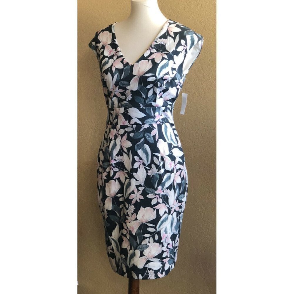 Alexia Admor Womens Green Floral Printed V-Neck Sheath Dress Size M $179 - Picture 11 of 11